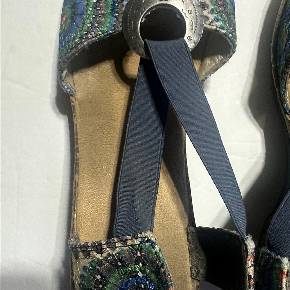 Rieker Roberta Peacock Colorful heeled wedge Sandals metallic ring elastic strap